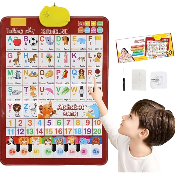Talking Wall Chart, Bilingual English & Spanish Learning Poster with ABCs, Numbers and Piano, Interactive Educational Toy