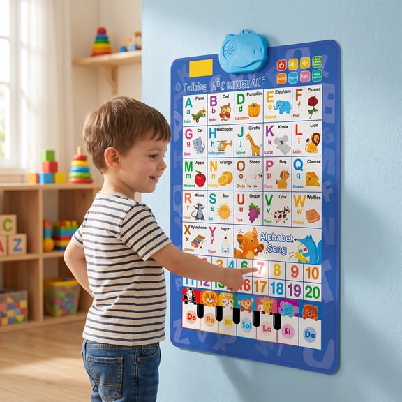 Talking Wall Chart, Dual Language Alphabet Number Touch Activated Educational Chart for Preschool Homeschool Kids