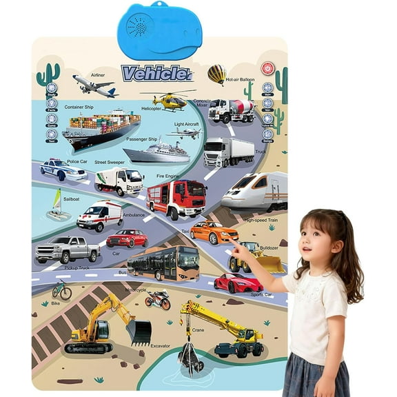 Talking Wall Chart for Kids, Bilingual English and Spanish Learning Poster with Songs, ABCs, Numbers, Animal Words and Piano Interactive Touch Buttons