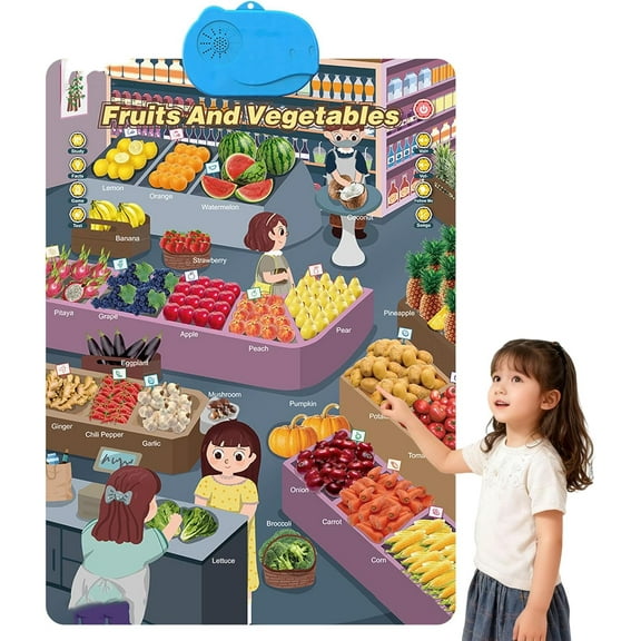 Talking Wall Chart for Kids, Bilingual English and Spanish Learning Poster with Songs, ABCs, Numbers, Animal Words and Piano Interactive Touch Buttons