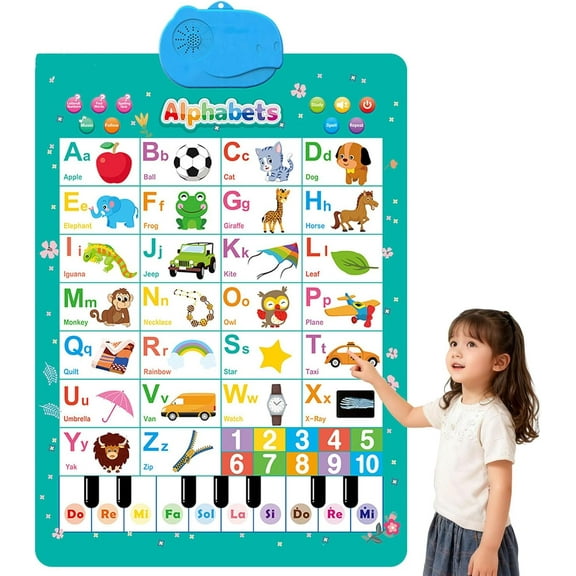 Talking Wall Chart for Kids, Bilingual English and Spanish Learning Poster with Songs, ABCs, Numbers, Animal Words and Piano Interactive Touch Buttons