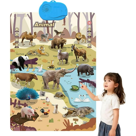 Talking Wall Chart for Kids, Bilingual English and Spanish Learning Poster with Songs, ABCs, Numbers, Animal Words and Piano Interactive Touch Buttons