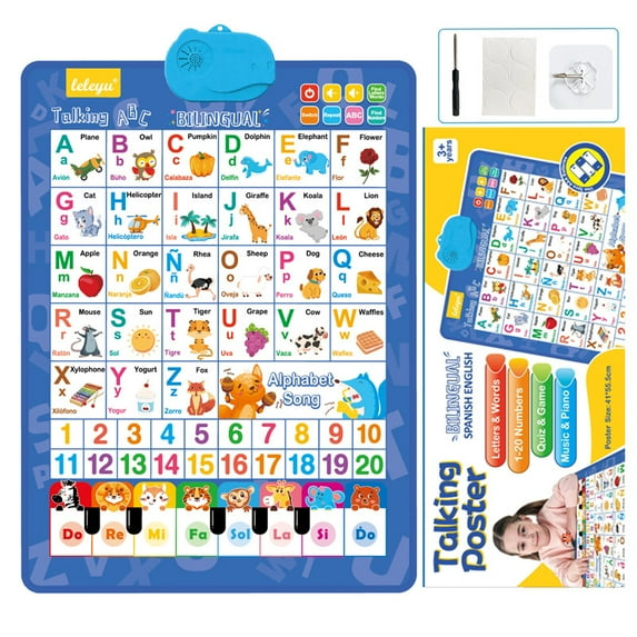 Talking Wall Chart for Kids,Electronic Alphabet Wall Chart,Learning Toys,English & Spanish Learning Poster with Songs, ABCs, Numbers, Animal Words & Piano