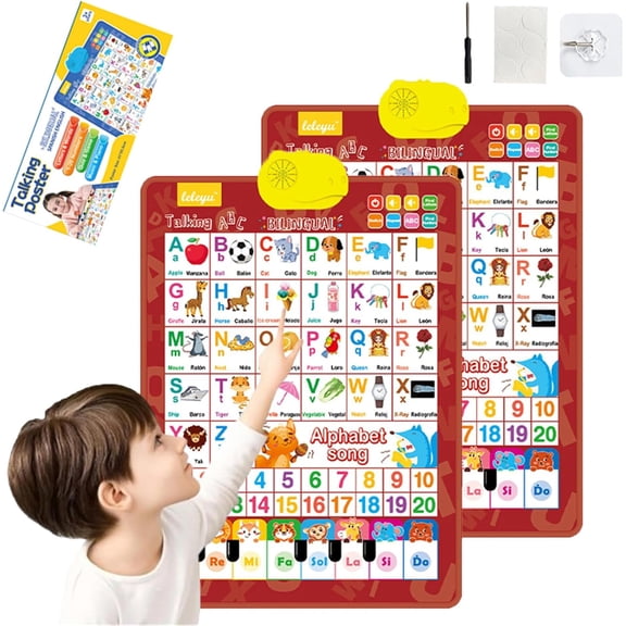 Talking Wall Chart for Kids, Talking Wall Chart for Kids – English & Spanish Learning Poster with Songs, ABCs, Numbers, Animal Words & Piano, Educational Music Toy