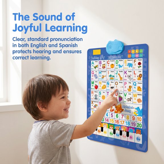 Talking Wall Chart, Lightweight Hanging Bilingual Learning Poster, Easy Install Screen Free Toy for Daycare & Home Use