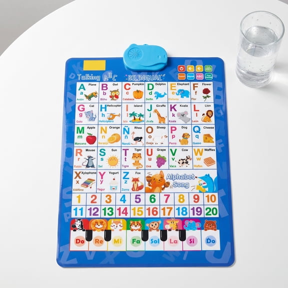Talking Wall Chart, Tear Resistant Safe Coated Paper English Spanish Sound Wall Chart with Quiz & Alphabet Song Mode