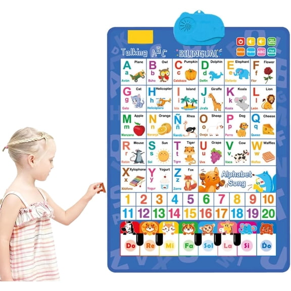 Talking Wall Chart for Kids, 2026 New Bilingual Interactive Electronic Alphabet Wall Chart for Ages 1-6: English and Spanish Learning Poster