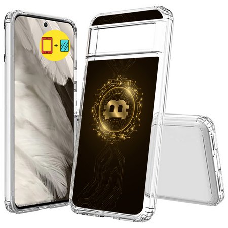 TalkingCase Hybrid Phone Case Compatible for Google Pixel 8a 2024(Not Pixel 8, 8 Pro), Bitcoin Crypto 08 Print, w/ Glass Screen Protector, Acrylic Back, Raised Edges, USA Print