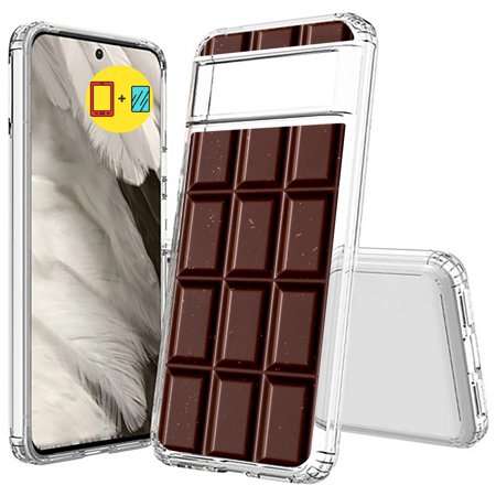 TalkingCase Hybrid Phone Case Compatible for Google Pixel 8a 2024(Not Pixel 8, 8 Pro), Chocolate Print, w/ Glass Screen Protector, Acrylic Back, Raised Edges, USA Print
