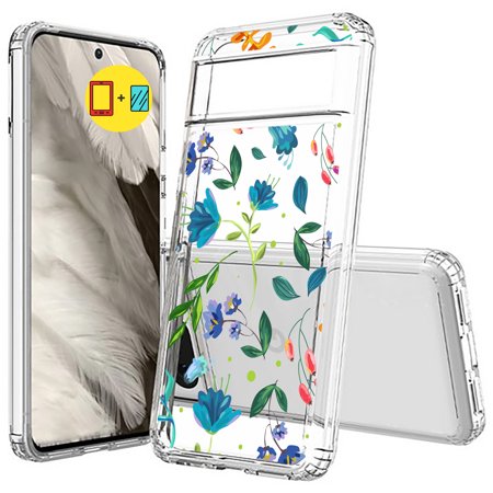 TalkingCase Hybrid Phone Case Compatible for Google Pixel 8a 2024(Not Pixel 8, 8 Pro), Flower 2 Print, w/ Glass Screen Protector, Acrylic Back, Raised Edges, USA Print
