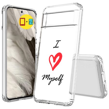 TalkingCase Hybrid Phone Case Compatible for Google Pixel 8a 2024(Not Pixel 8, 8 Pro), I Love Myself Print, w/ Glass Screen Protector, Acrylic Back, Raised Edges, USA Print