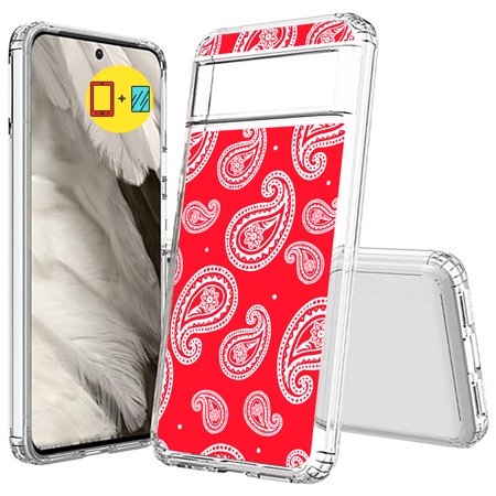 TalkingCase Hybrid Phone Case Compatible for Google Pixel 8a 2024(Not Pixel 8, 8 Pro), Paisley Red Pattern Print, w/ Glass Screen Protector, Acrylic Back, Raised Edges, USA Print