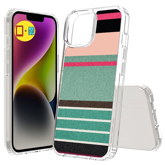 TalkingCase Hybrid Phone Cover Compatible for Apple iPhone 15, Cartoon Color 20 Print, w/ Glass Screen Protector, Acrylic Back, Raised Edges, Print in USA