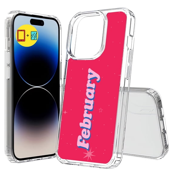 TalkingCase Hybrid Phone Cover Compatible for Apple iPhone 15 Pro Max, Month February Print, w/ Glass Screen Protector, Acrylic Back, Raised Edges, USA