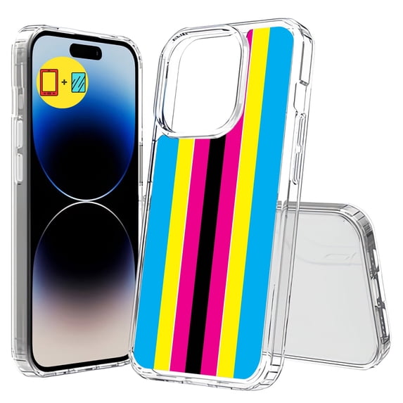 TalkingCase Hybrid Phone Cover Compatible for Apple iPhone 15 Pro Max, Racing Stripe 17 Print, w/ Glass Screen Protector, Acrylic Back, Raised Edges, USA
