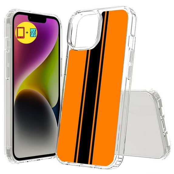TalkingCase Hybrid Phone Cover Compatible for Apple iPhone 15, Racing Stripe 3 Print, w/ Glass Screen Protector, Acrylic Back, Raised Edges, Print in USA