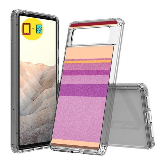 TalkingCase Hybrid Phone Cover Compatible for Google Pixel 6, Cartoon Color 12 Print, w/ Glass Screen Protector, Acrylic Back, Raised Edges, Print in USA