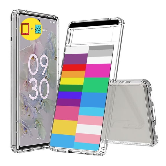 TalkingCase Hybrid Phone Cover Compatible for Google Pixel 6a, Color Stripes Print, w/ Glass Screen Protector, Acrylic Back, Raised Edges, Print in USA