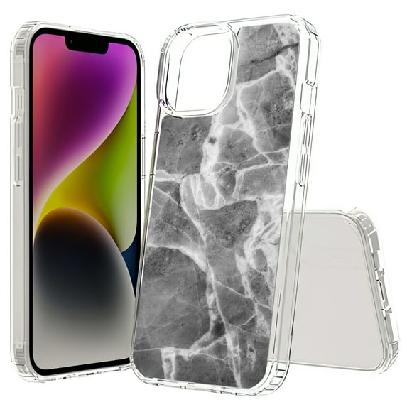 TalkingCase Hybrid Phone Cover Compatible for Apple iPhone 15, Blk White Marble 4 Print, Acrylic Back, Raised Edges, Print in USA