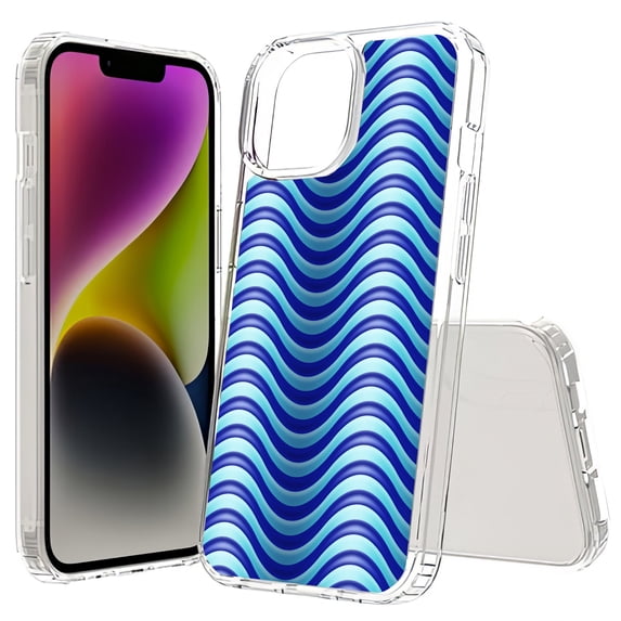 TalkingCase Hybrid Phone Cover Compatible for Apple iPhone 15, Blue Wavy Pattern 4 Print, Acrylic Back, Raised Edges, Print in USA