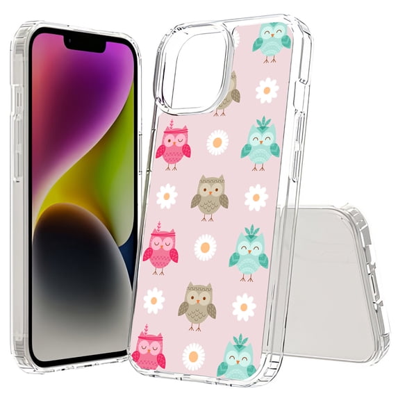 TalkingCase Hybrid Phone Cover Compatible for Apple iPhone 15, Cute Owl Pattern Print, Acrylic Back, Raised Edges, Print in USA