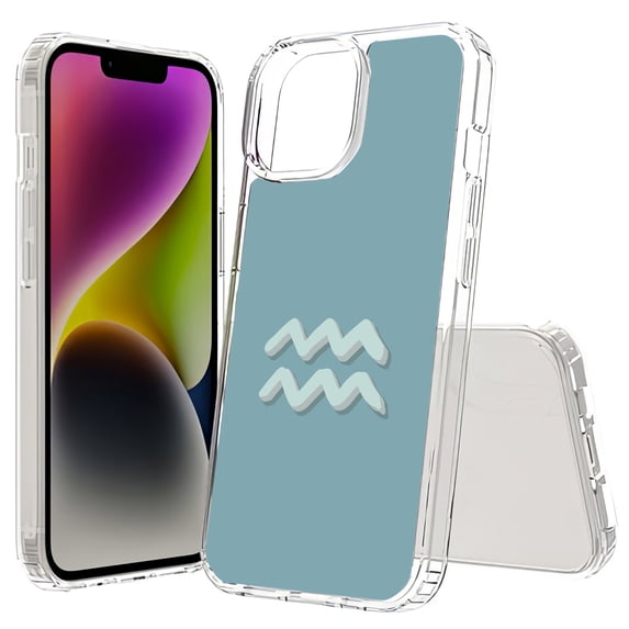 TalkingCase Hybrid Phone Cover Compatible for Apple iPhone 15 Plus, Aquarius Zodiac Sign Print, Acrylic Back, Raised Edges, USA