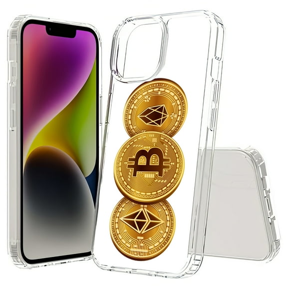 TalkingCase Hybrid Phone Cover Compatible for Apple iPhone 15 Plus, Bitcoin Crypto 07 Print, Acrylic Back, Raised Edges, USA