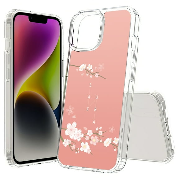TalkingCase Hybrid Phone Cover Compatible for Apple iPhone 15 Plus, Cherry Blossom Pink Print, Acrylic Back, Raised Edges, USA