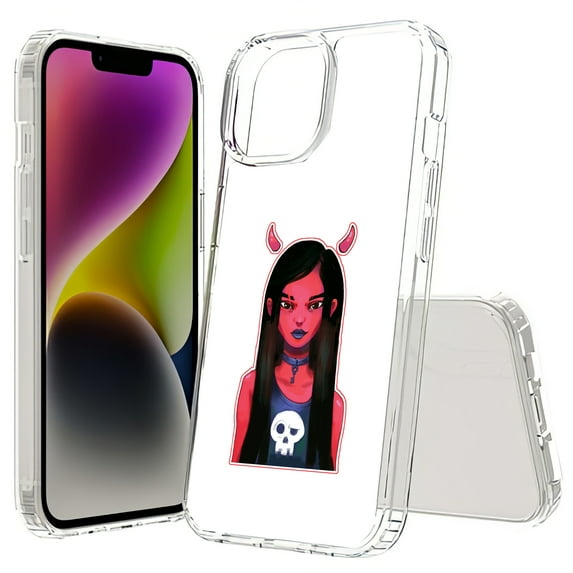 TalkingCase Hybrid Phone Cover Compatible for Apple iPhone 15 Plus, Cute Devil Girl Print, Acrylic Back, Raised Edges, USA