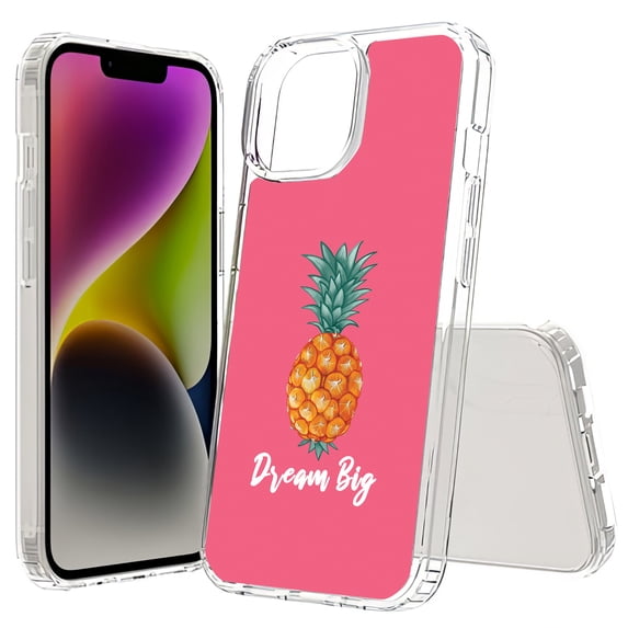 TalkingCase Hybrid Phone Cover Compatible for Apple iPhone 15 Plus, Dream Big Pineapple Print, Acrylic Back, Raised Edges, USA