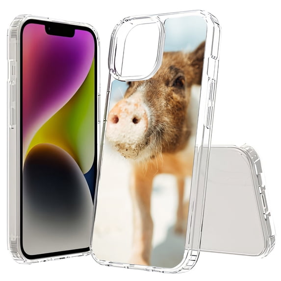 TalkingCase Hybrid Phone Cover Compatible for Apple iPhone 15 Plus, Funny Pig playing Print, Acrylic Back, Raised Edges, USA