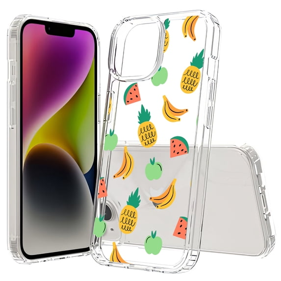TalkingCase Hybrid Phone Cover Compatible for Apple iPhone 15 Plus, Furit Pattern Print, Acrylic Back, Raised Edges, USA