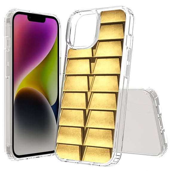TalkingCase Hybrid Phone Cover Compatible for Apple iPhone 15 Plus, Gold Bar Bullion 4 Print, Acrylic Back, Raised Edges, USA