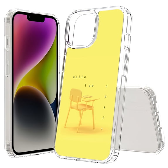 TalkingCase Hybrid Phone Cover Compatible for Apple iPhone 15 Plus, Hello I Am Chair Print, Acrylic Back, Raised Edges, USA