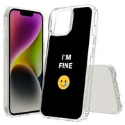 TalkingCase Hybrid Phone Cover Compatible for Apple iPhone 15 Plus, I'm Fine Emoji Print, Acrylic Back, Raised Edges, USA