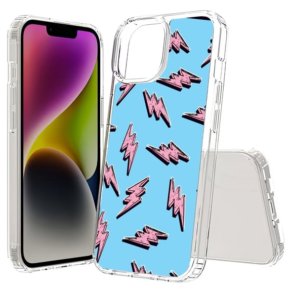 TalkingCase Hybrid Phone Cover Compatible for Apple iPhone 15 Plus, Lightning Pattern Print, Acrylic Back, Raised Edges, USA