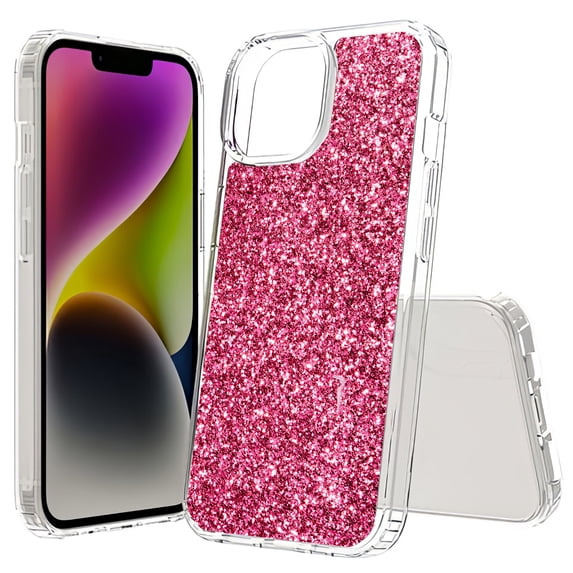 TalkingCase Hybrid Phone Cover Compatible for Apple iPhone 15 Plus, Pink Sparklings Print, Acrylic Back, Raised Edges, USA