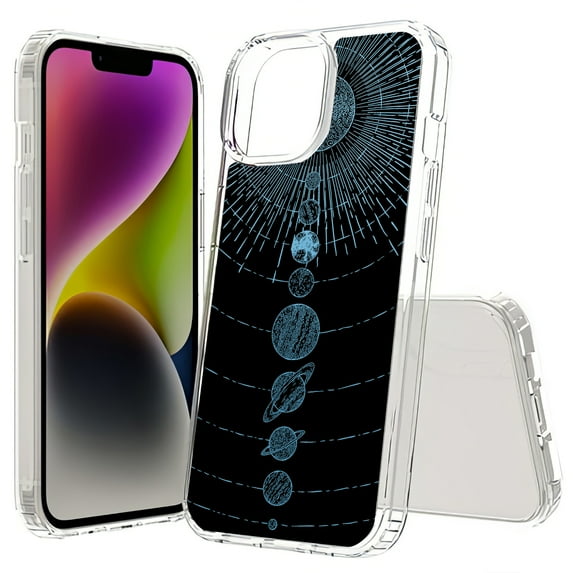 TalkingCase Hybrid Phone Cover Compatible for Apple iPhone 15 Plus, Stars Planets 4 Print, Acrylic Back, Raised Edges, USA