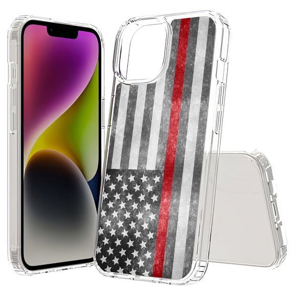 TalkingCase Hybrid Phone Cover Compatible for Apple iPhone 15 Plus, Thin Red Line 1 Print, Acrylic Back, Raised Edges, USA