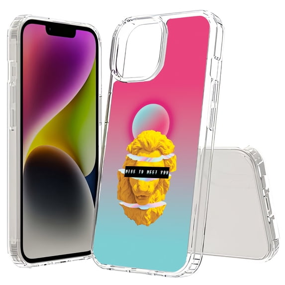 TalkingCase Hybrid Phone Cover Compatible for Apple iPhone 15 Plus, Vaporwave Lion Print, Acrylic Back, Raised Edges, USA