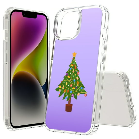 TalkingCase Hybrid Phone Cover Compatible for Apple iPhone 15 Plus, Xmas Tree Print, Acrylic Back, Raised Edges, USA