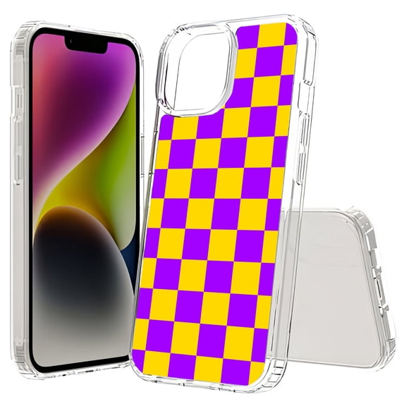 TalkingCase Hybrid Phone Cover Compatible for Apple iPhone 15 Plus, Yellow Checker Print, Acrylic Back, Raised Edges, USA