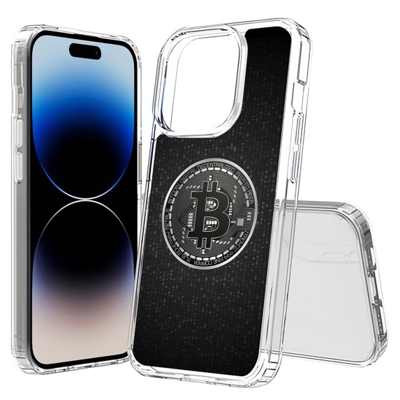 TalkingCase Hybrid Phone Cover Compatible for Apple iPhone 15 Pro, Bitcoin Crypto 01 Print, Acrylic Back, Raised Edges, USA