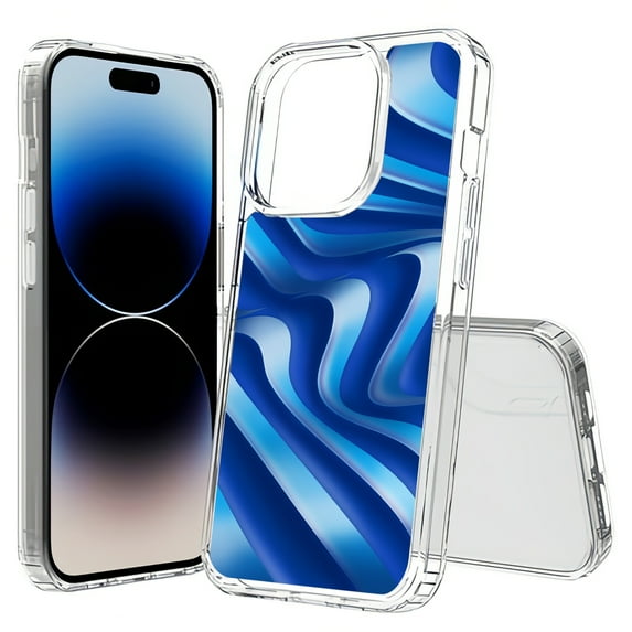 TalkingCase Hybrid Phone Cover Compatible for Apple iPhone 15 Pro, Blue Wavy Pattern 1 Print, Acrylic Back, Raised Edges, USA