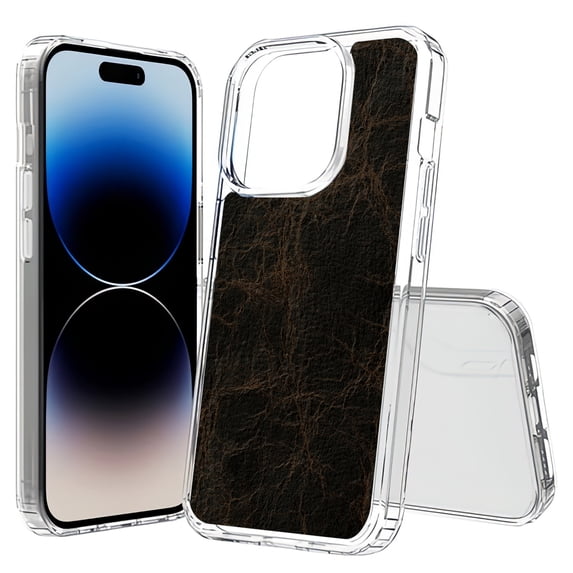 TalkingCase Hybrid Phone Cover Compatible for Apple iPhone 15 Pro Max, Black Leather Hide Print, Acrylic Back, Raised Edges, USA