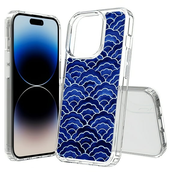 TalkingCase Hybrid Phone Cover Compatible for Apple iPhone 15 Pro Max, Blue Wavy Pattern 3 Print, Acrylic Back, Raised Edges, USA