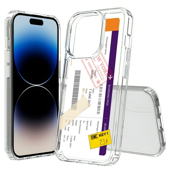 TalkingCase Hybrid Phone Cover Compatible for Apple iPhone 15 Pro Max, City Boarding Pass Print, Acrylic Back, Raised Edges, USA