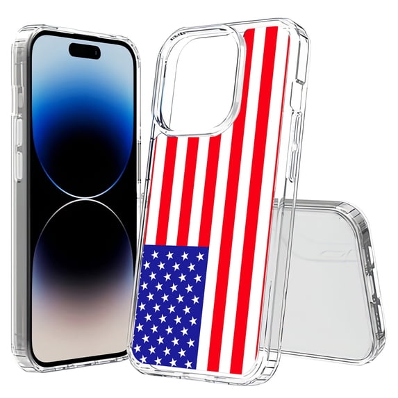 TalkingCase Hybrid Phone Cover Compatible for Apple iPhone 15 Pro Max, Flag America Print, Acrylic Back, Raised Edges, USA
