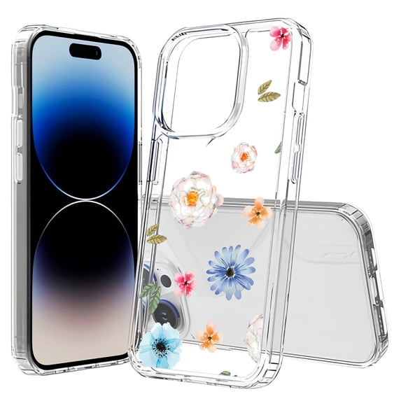 TalkingCase Hybrid Phone Cover Compatible for Apple iPhone 15 Pro Max, Flower 17 Print, Acrylic Back, Raised Edges, USA