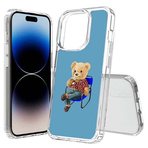 TalkingCase Hybrid Phone Cover Compatible for Apple iPhone 15 Pro Max, Kickback Teddy Bear Print, Acrylic Back, Raised Edges, USA